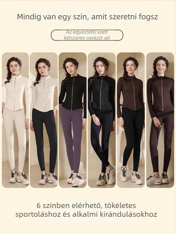 Női sportos szett jóga- és kerékpározáshoz, álló gallérral, karcsú szabás, gyorsan száradó anyag, cipzáros felső