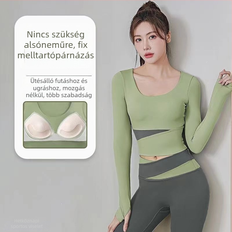 Női jóga készlet: hosszú ujjú felső és nadrág, gyorsan száradó, légáteresztő, Corduroy anyagú, len 71–80%