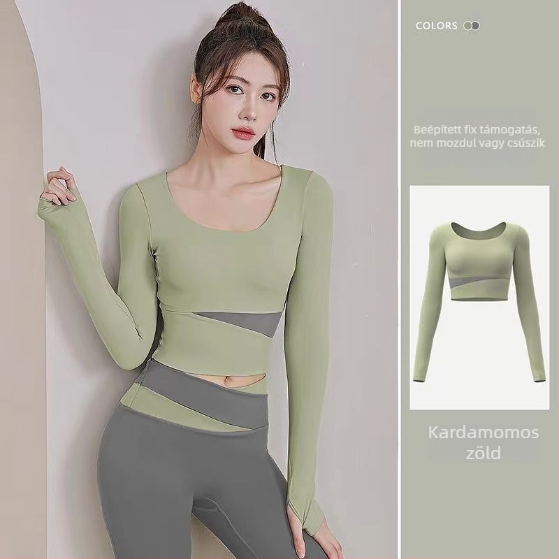 Női jóga készlet: hosszú ujjú felső és nadrág, gyorsan száradó, légáteresztő, Corduroy anyagú, len 71–80%