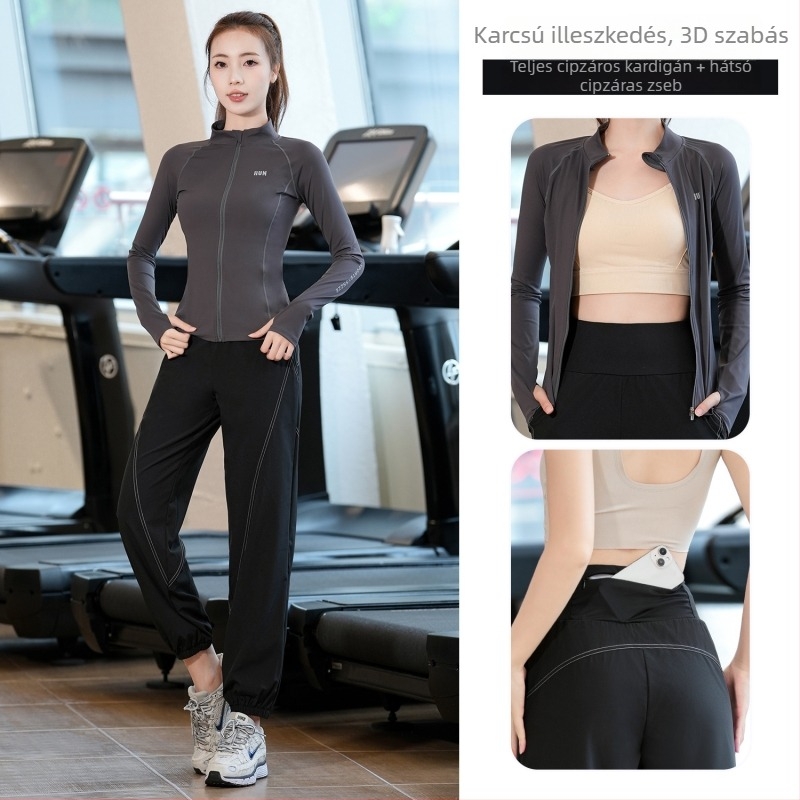 Női őszi-téli hosszú ujjú edzőszett Milk Silk anyaggal futáshoz és jógához