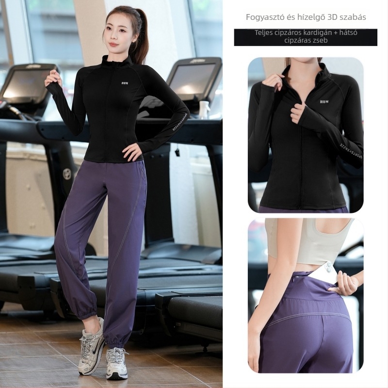 Női őszi-téli hosszú ujjú edzőszett Milk Silk anyaggal futáshoz és jógához