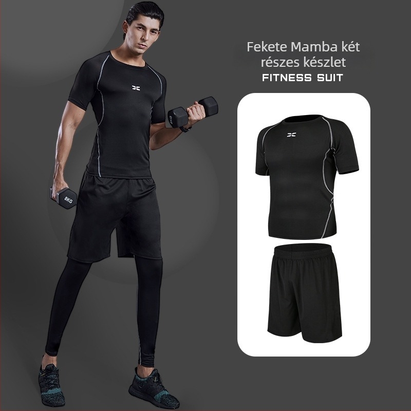 Férfi edzőruha futáshoz és jógához — poliészter anyag 94,5% és belső Milk Silk; alkalmas nyárra, tavaszra és őszre; futás, kerékpár és edzőtermi edzésekhez.