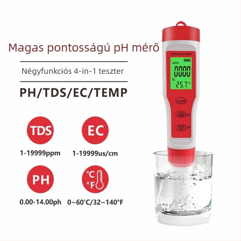 Hordozható vízminőségi analizátor pH mérő, 4 az 1-ben, modell Ez-9909a, pH-tartomány 0.01–14.00, pontosság 0.01, felbontás 0.02