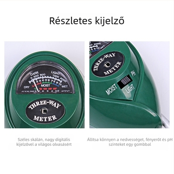 TR03 Három az egyben talajdetektor – pH-mérő és tápanyag-tesztelő kertészeti felhasználásra, pontosság 0,1, tömeg 90 g