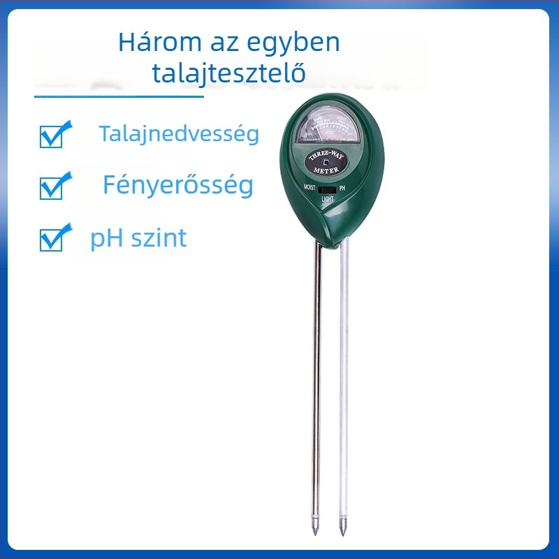 TR03 Három az egyben talajdetektor – pH-mérő és tápanyag-tesztelő kertészeti felhasználásra, pontosság 0,1, tömeg 90 g