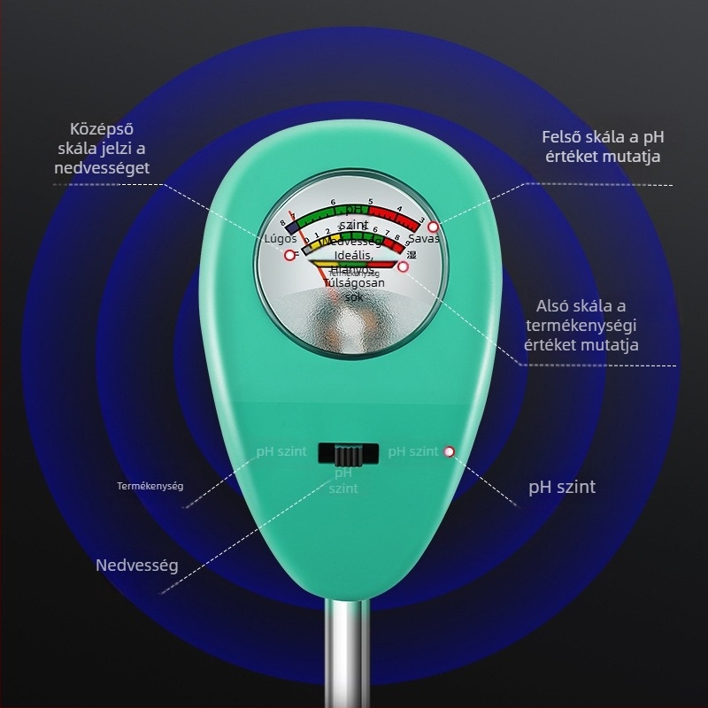 Talaj pH- és nedvességmérő MY808 – Üvegházak és cserepes növények számára, pontosság 0.2