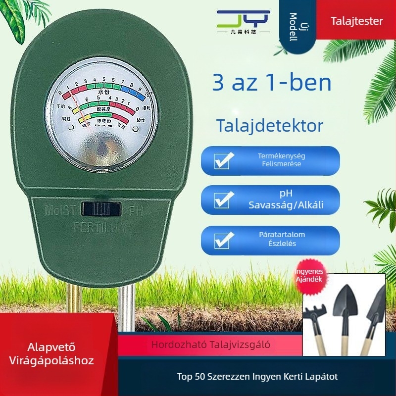 Talajtermékenység-mérő pH-értékkel, tápanyag- és nedvességmérővel virágok és cserepes növények számára