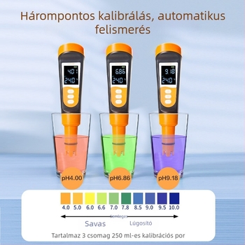 pH-teszt toll – Hordozható víz pH mérő, tartomány 0.00–14.00 pH, pontosság ±0.05 pH, hőmérséklet-kiegyenlítés 0.1–60°C, tápegység 1.5V×4, modell DL339002