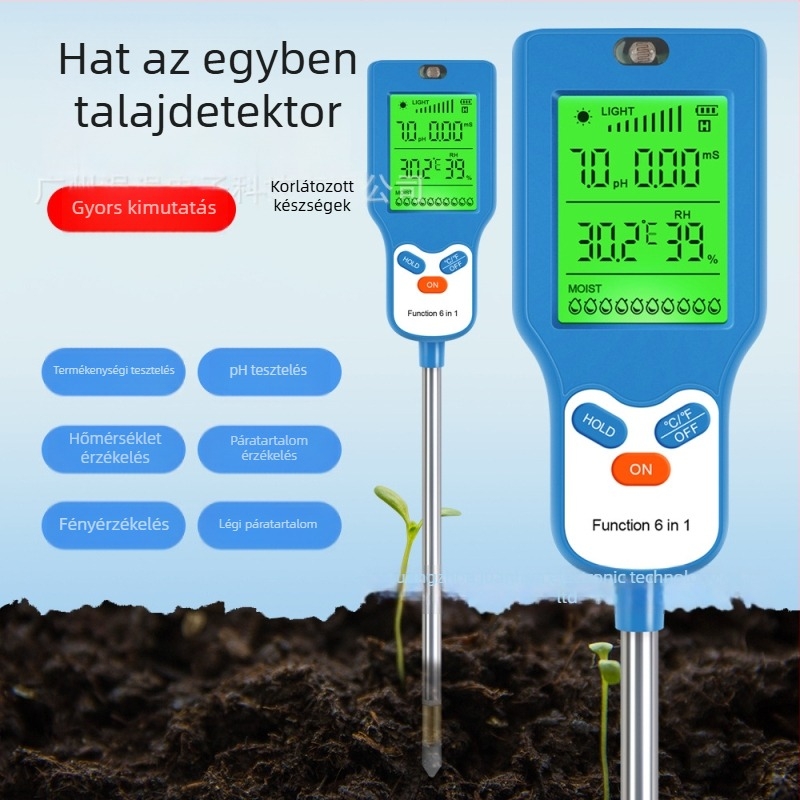 Új hatfunkciós talajdetektor, nagyképernyős digitális kijelzővel és pH-mérővel