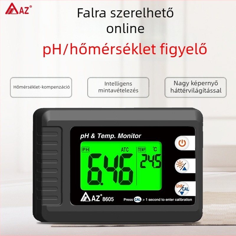 Little Az8605 falra szerelhető pH-mérő akváriumvízhez külső érzékelővel és hőmérővel