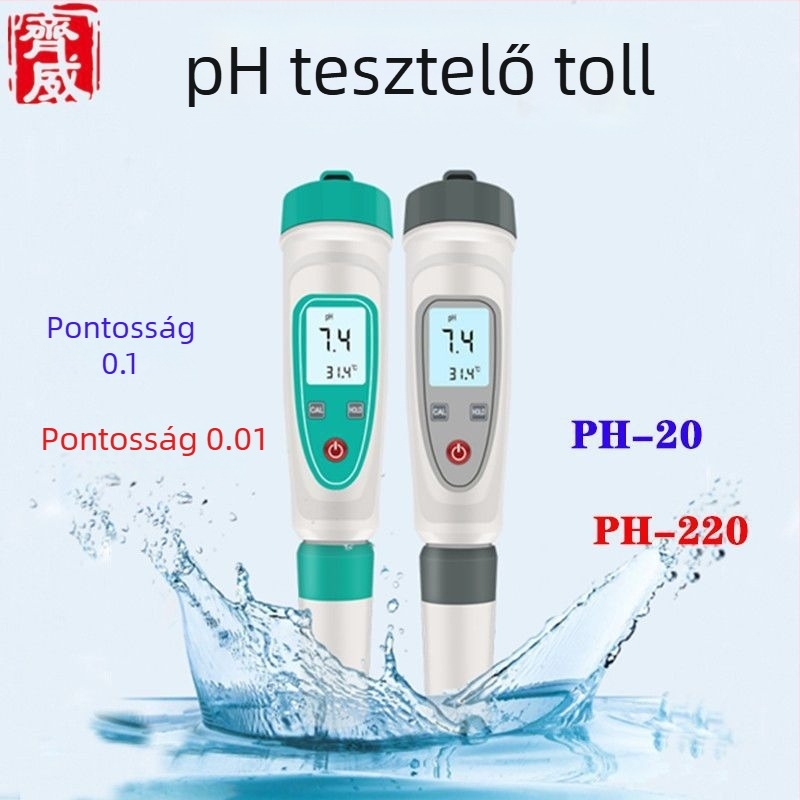 Qiwei PH-220 toll alakú pH-mérő elektróddal és buferoldattal, háttérvilágítású digitális kijelzővel a pH méréséhez