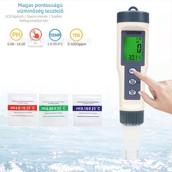 Hordozható vízminőség-analizátor, pH-mérés, tartomány 0.00-14.00, pontosság 0.01, tápegység 3x1.5V, modell EC016BL