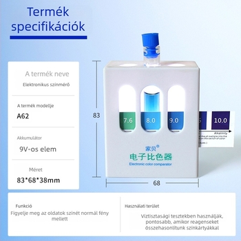 A62 hordozható vízminőség-analizátor pH, nehézfémek, oldott oxigén, összes keménység és szín-összehasonlítás; 9V tápegység; akvakultúra és laboratórium számára.