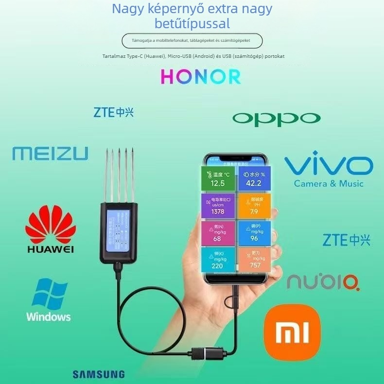 Bing Sheng BSK-TR3.0-100 3‑az‑1 ben talajnedvesség, hőmérséklet és vezetőképesség mérő, pH mérővel
