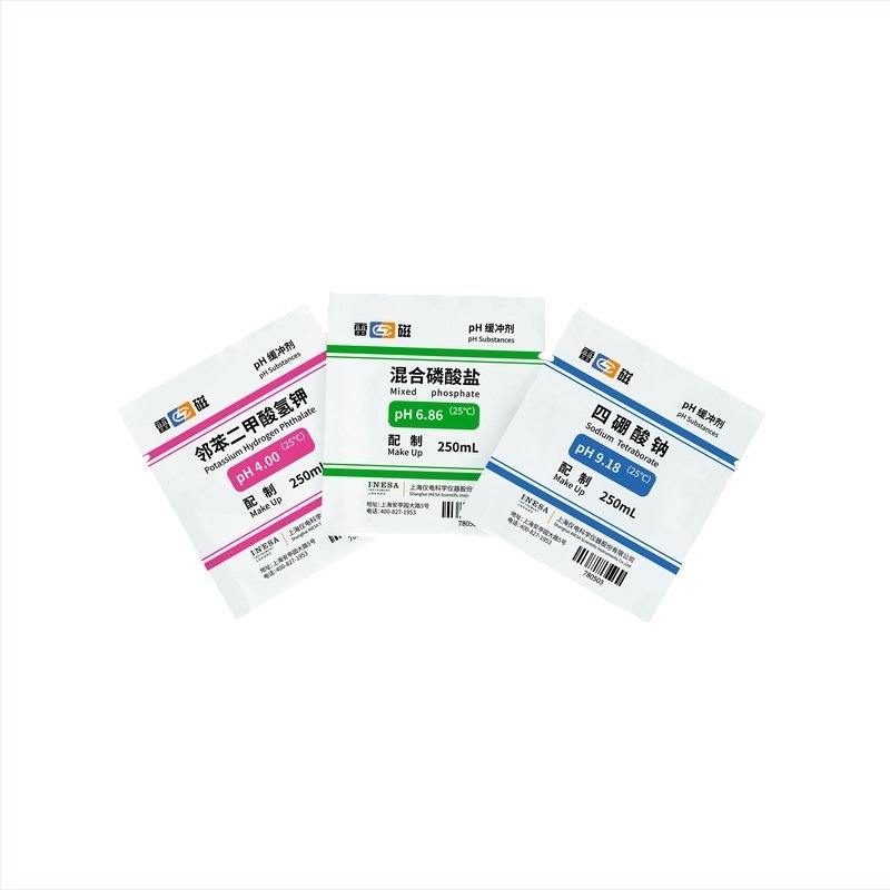 Zsákokban csomagolt pH-s standard buffer por (pH 4.00, 6.86, 9.18) laboratóriumi felhasználásra