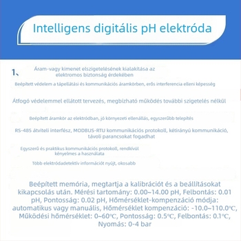 RS485 pH digitális elektróda szennyvízhez és közüzemi vízhez, 3/4-es menet, magas pontosságú pH-érzékelő