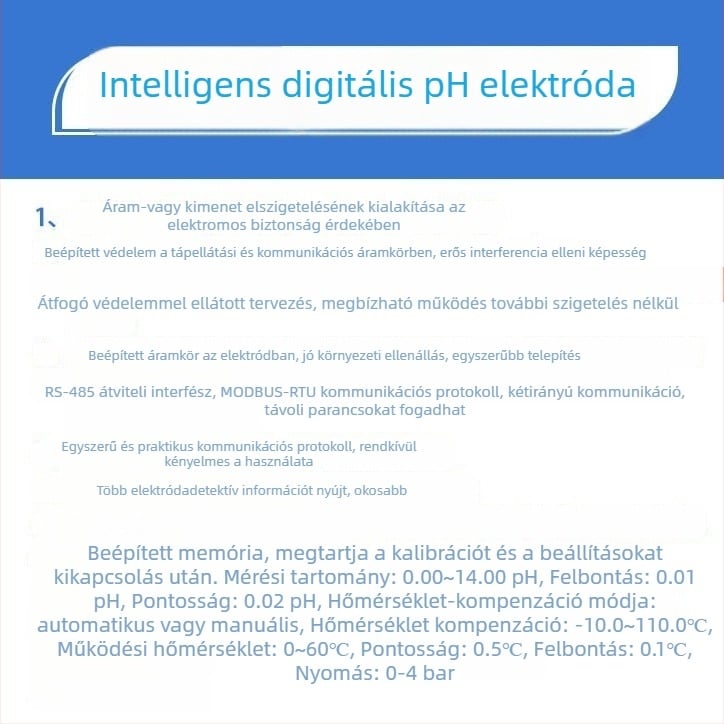 RS485 pH digitális elektróda szennyvízhez és közüzemi vízhez, 3/4-es menet, magas pontosságú pH-érzékelő