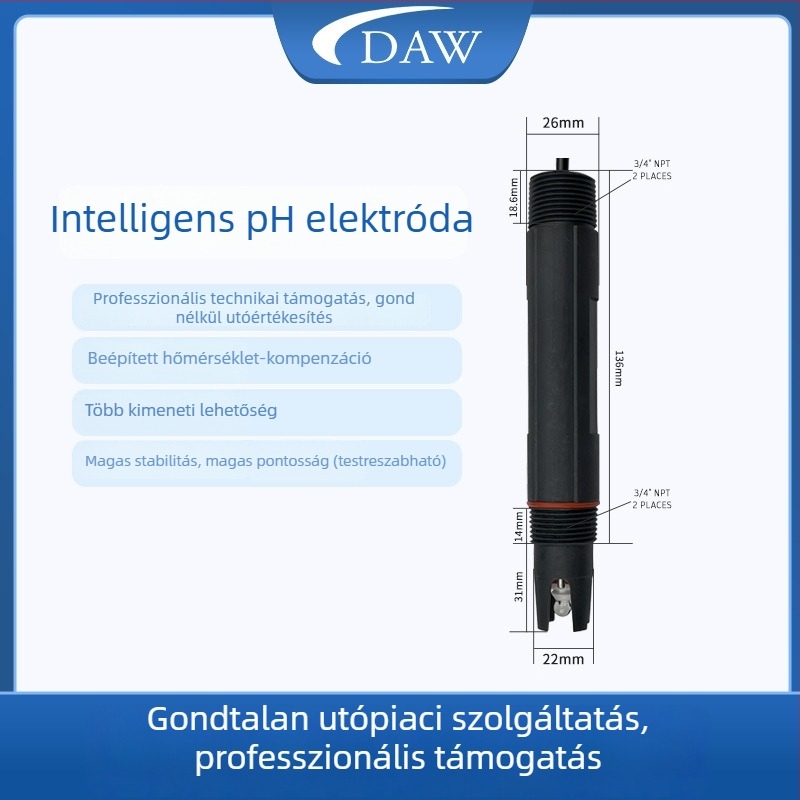 RS485 pH digitális elektróda szennyvízhez és közüzemi vízhez, 3/4-es menet, magas pontosságú pH-érzékelő