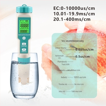 Hordozható vízminőség-elemző, modell C-600; pH-tartomány 0–14, pH-pontosság 0,01; energiaellátás: 3×1,5V