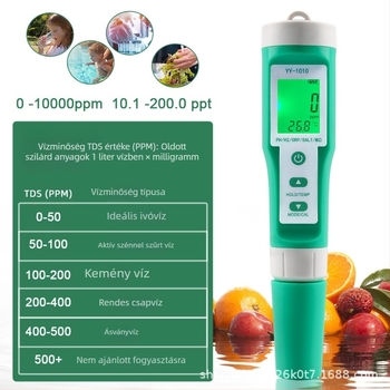 YY-1010 10–az–1 vízminőség-ellenőrző hidroponikához: pH, TDS, SG, hidrogénben gazdag ellenállás és tápanyag-oldat detektor