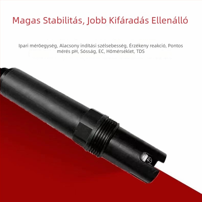 RS485 kimenetű többparaméteres online vízminőség-elemző, pH-mérés (0–14), hőmérséklet és sótartalom mérés; tápegység 9–27V.