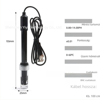 PH-érték mérő elektród szívófejjel és PH-201 kalibráló porral, kísérleti PH‑kompozit elektród, PHS-3C-kompatibilis, BNC interfész