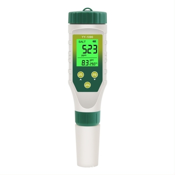 YY-1090 5-in-1 vízminőség-detektor LCD kijelzővel, pH tartomány 0.1-14.0, pontosság 0.1 pH, cserélhető mérőtipp, sótartalom/TDS/EC mérések