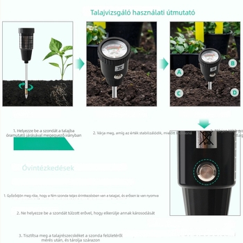 Hosszú talajtester pH-hoz és nedvességhez, pH- és nedvességmérő, modell TPH01807-1