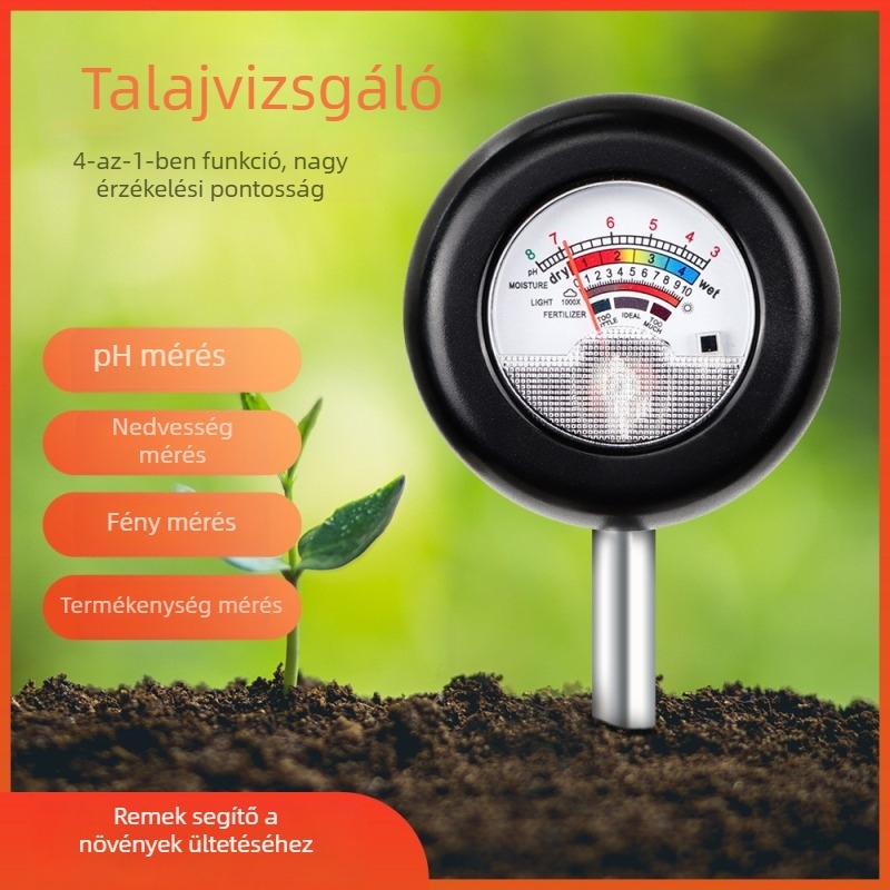 4 az 1-ben talajdetektor pH-érték, nedvesség, fény és talajtermékenység mérésére kerthez, gyephez és gyümölcsösökhöz