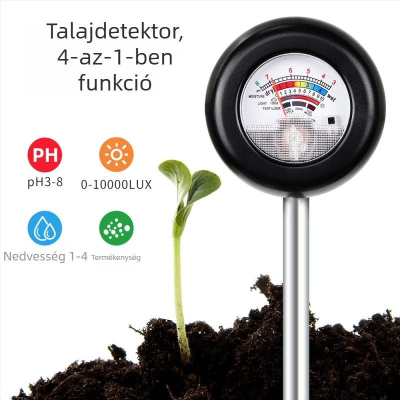 4 az 1-ben talajdetektor pH-érték, nedvesség, fény és talajtermékenység mérésére kerthez, gyephez és gyümölcsösökhöz