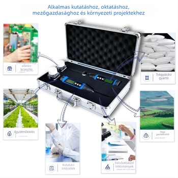 Talaj pH, EC és sótartalom mérő hőmérséklettel — Nagy pontosságú talaj detektor, Modell 605-606, Tömeg 300 g