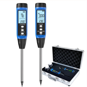 Talaj pH, EC és sótartalom mérő hőmérséklettel — Nagy pontosságú talaj detektor, Modell 605-606, Tömeg 300 g