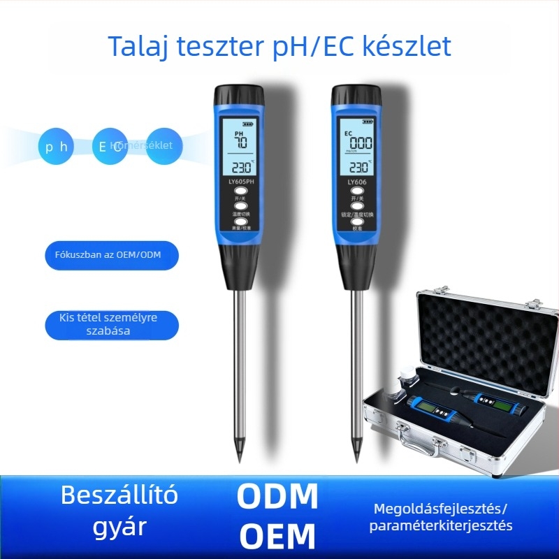 Talaj pH, EC és sótartalom mérő hőmérséklettel — Nagy pontosságú talaj detektor, Modell 605-606, Tömeg 300 g