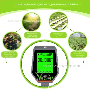 6-in-1 talajdetektor kerthez és cserepestálhoz, modell YY-1088, pH ±0,05, EC, nedvesség, fény, hőmérséklet