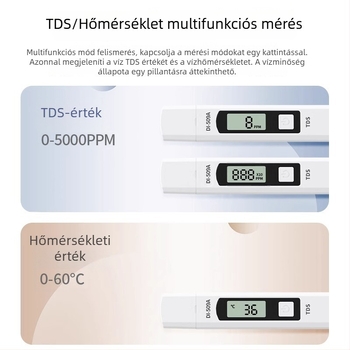 Delixi Electric hordozható TDS vízminőség-tesztelő, modell DECEMDI509A, tartomány 0-5000 ppm