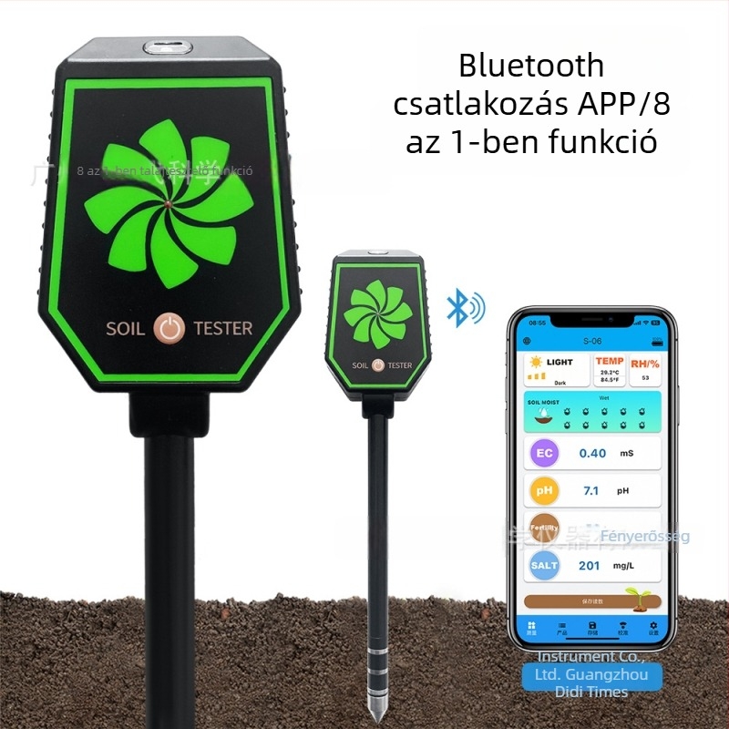 Bluetooth-kapcsolatú nyolc az egyben talajteszter — pH, termékenység, fény, hőmérséklet és nedvesség