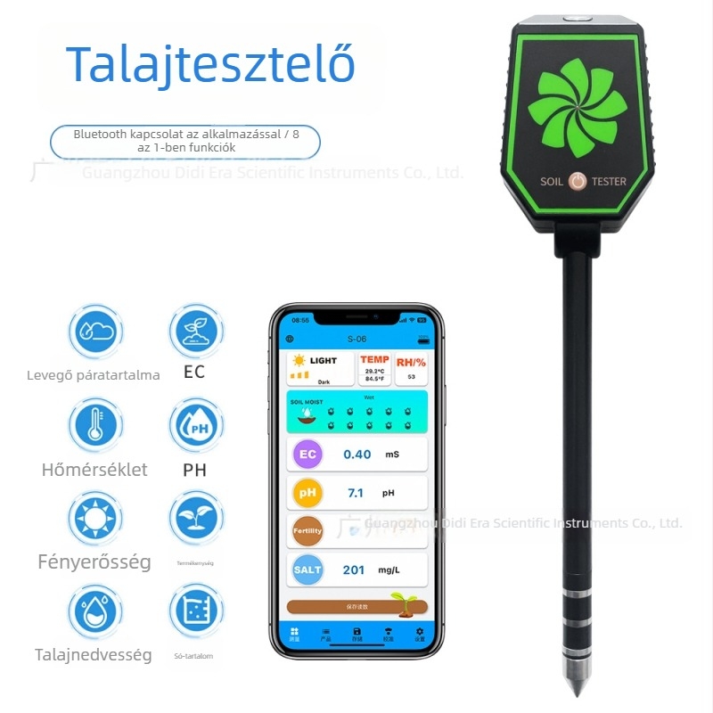 Bluetooth-kapcsolatú nyolc az egyben talajteszter — pH, termékenység, fény, hőmérséklet és nedvesség