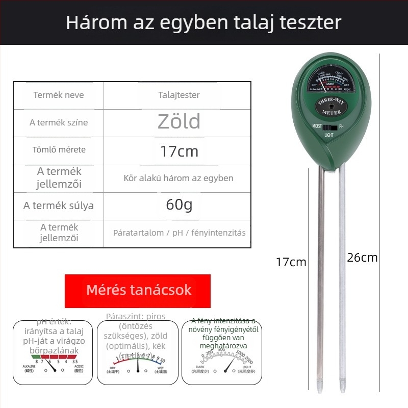 Talaj pH detektor nedvességmérővel és tápanyag-szenzorral — modell Hj00001009