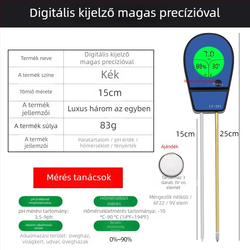 Talaj pH detektor nedvességmérővel és tápanyag-szenzorral — modell Hj00001009