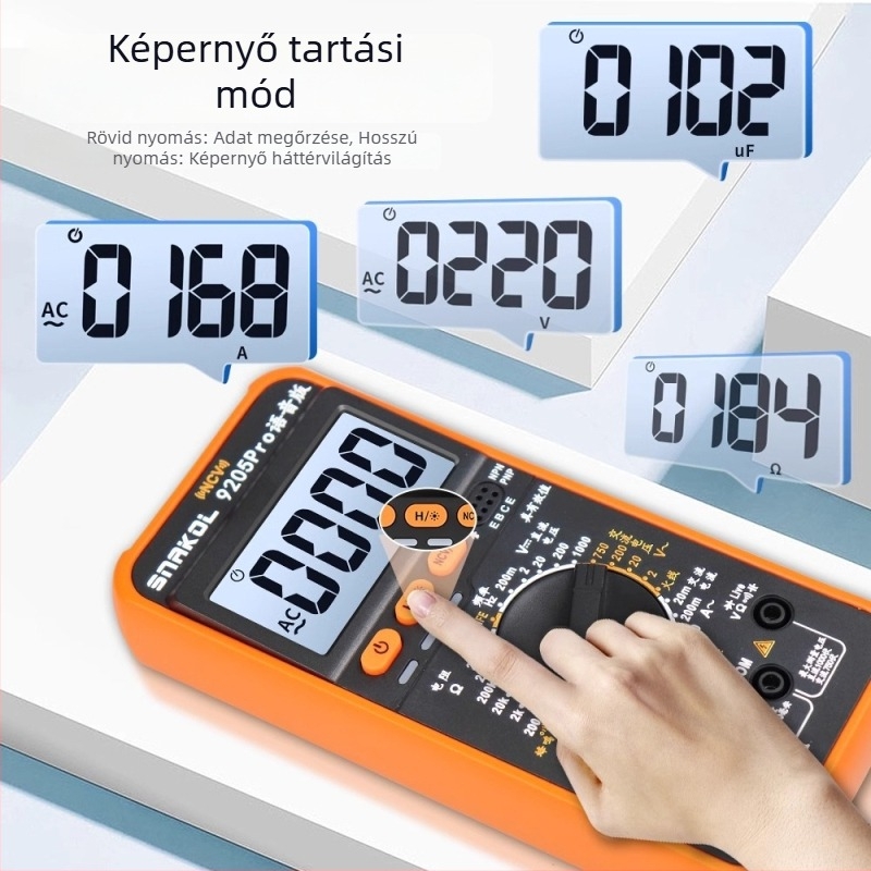 Sneco 9205Pro digitális multiméter hangos bejelentéssel, nagy pontosság, tranzisztorvédelem és adatok megőrzése