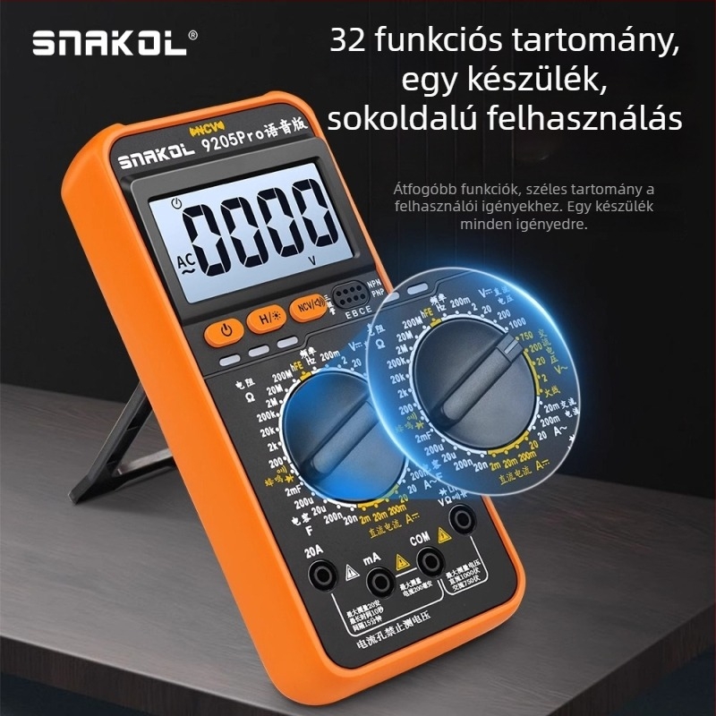 Sneco 9205Pro digitális multiméter hangos bejelentéssel, nagy pontosság, tranzisztorvédelem és adatok megőrzése