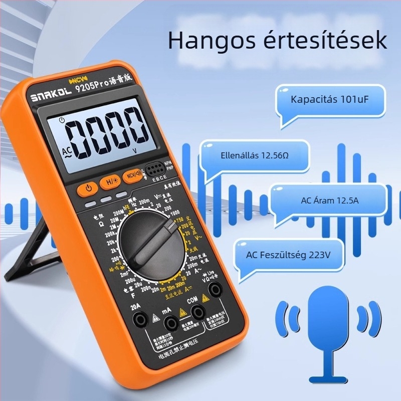 Sneco 9205Pro digitális multiméter hangos bejelentéssel, nagy pontosság, tranzisztorvédelem és adatok megőrzése