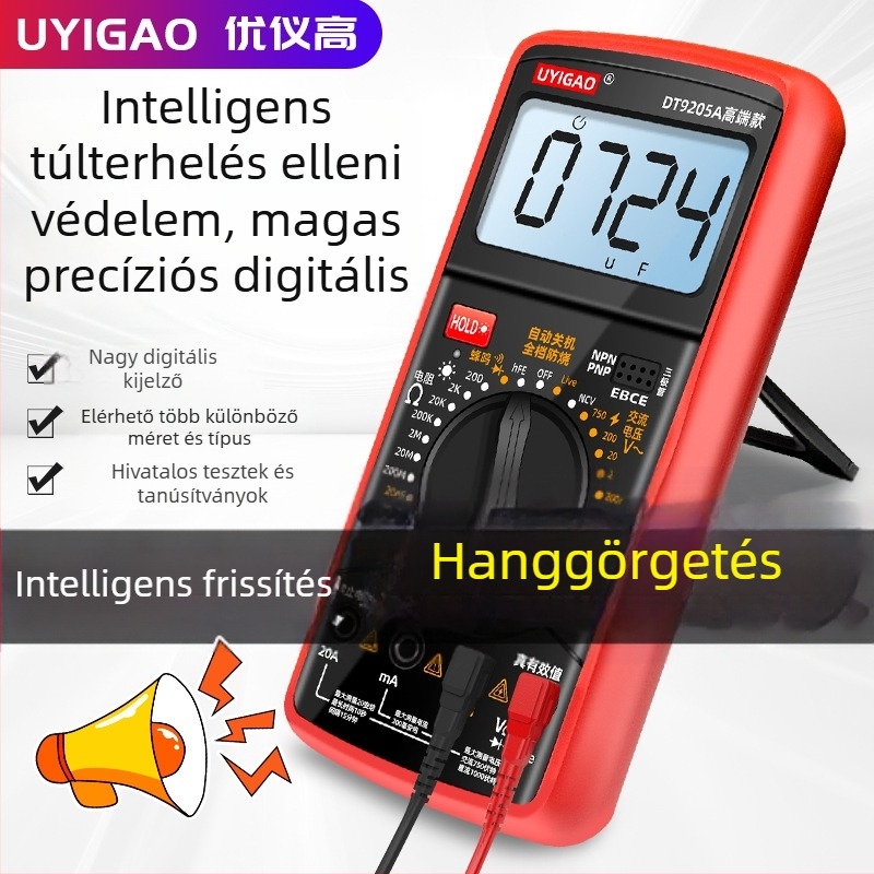 UYIGAO DT9205A Hangos Bejelentésű Digitális Multiméter – Magas Pontosságú, Égés elleni védelem, Automatikus Mérés Elektromérnököknek