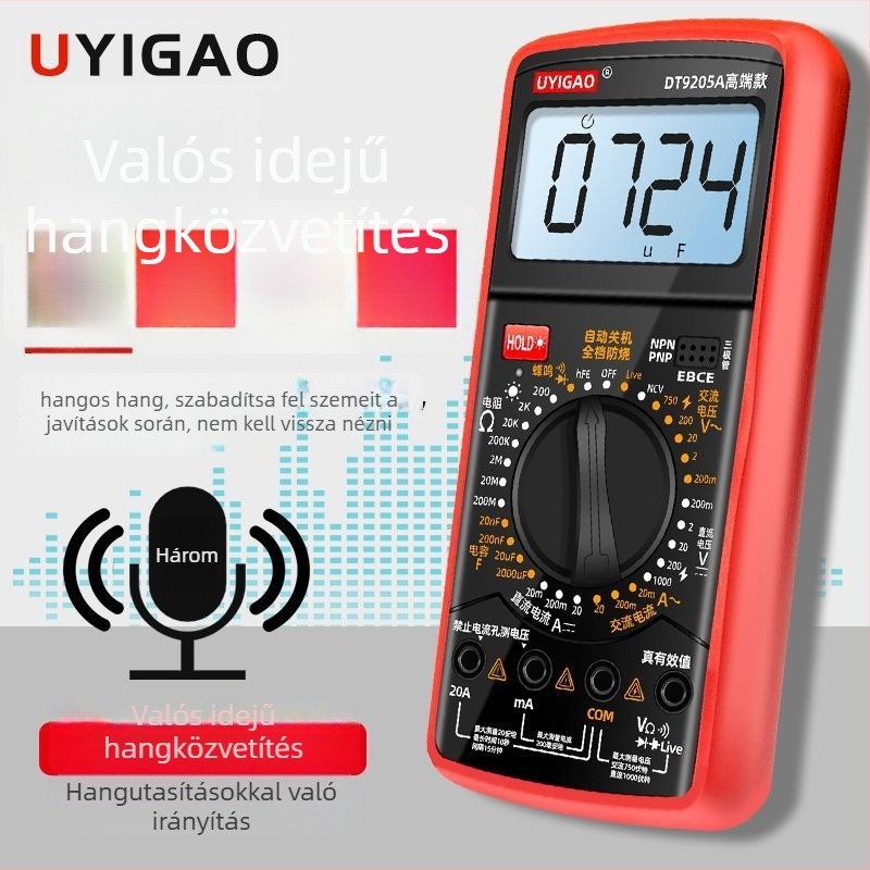 UYIGAO DT9205A Hangos Bejelentésű Digitális Multiméter – Magas Pontosságú, Égés elleni védelem, Automatikus Mérés Elektromérnököknek