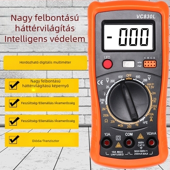 Precíz digitális multiméter, zsebméretű, A830L modell, teljes védelemmel és hangjelzővel