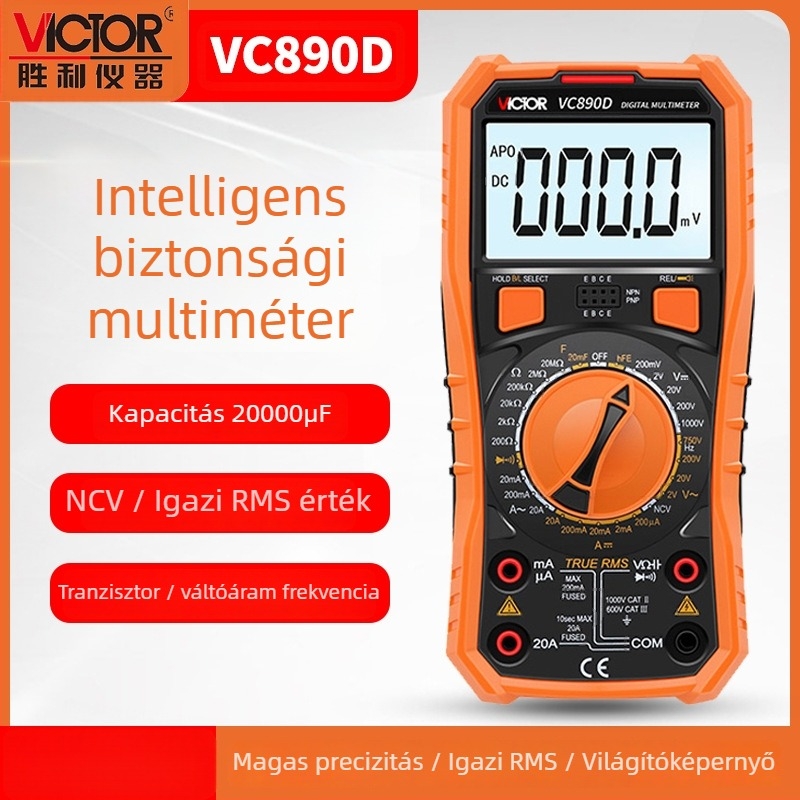 VC890D Digitális multiméter - kézi, professzionális használat, automatikus tartomány, dióda teszt, automatikus kikapcsolás