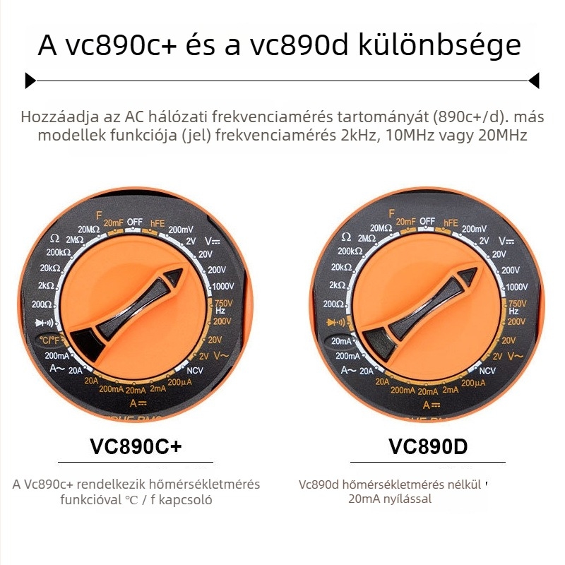 VC890D Digitális multiméter - kézi, professzionális használat, automatikus tartomány, dióda teszt, automatikus kikapcsolás