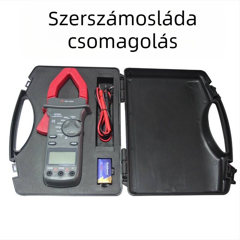 GT-201 csuklómultiméter – AC áram 1000 A-ig, AC feszültség 750 V-ig, DC feszültség 1000 V-ig, ellenállás 2 kΩ-ig