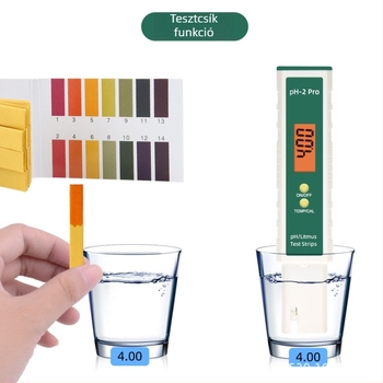 PH-2Pro Hordozható pH-mérő üvegzondával, tartomány -2–16.00 pH, pontosság 0.01, hőmérséklet-kompenzáció 0–60 °C