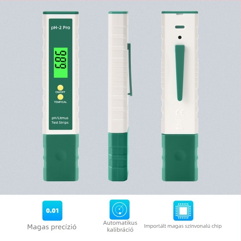 PH-2Pro Hordozható pH-mérő üvegzondával, tartomány -2–16.00 pH, pontosság 0.01, hőmérséklet-kompenzáció 0–60 °C